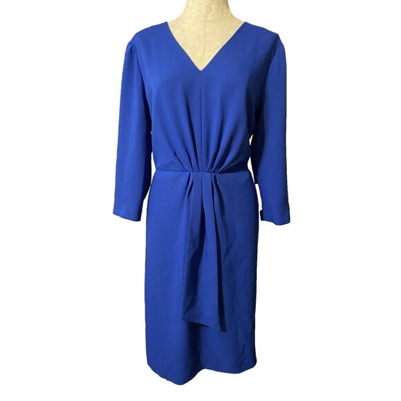 Tahari Levine Dress Cobalt Blue 6 Career Church Party 3/4 Sleeve V Neck - Picture 1 of 5